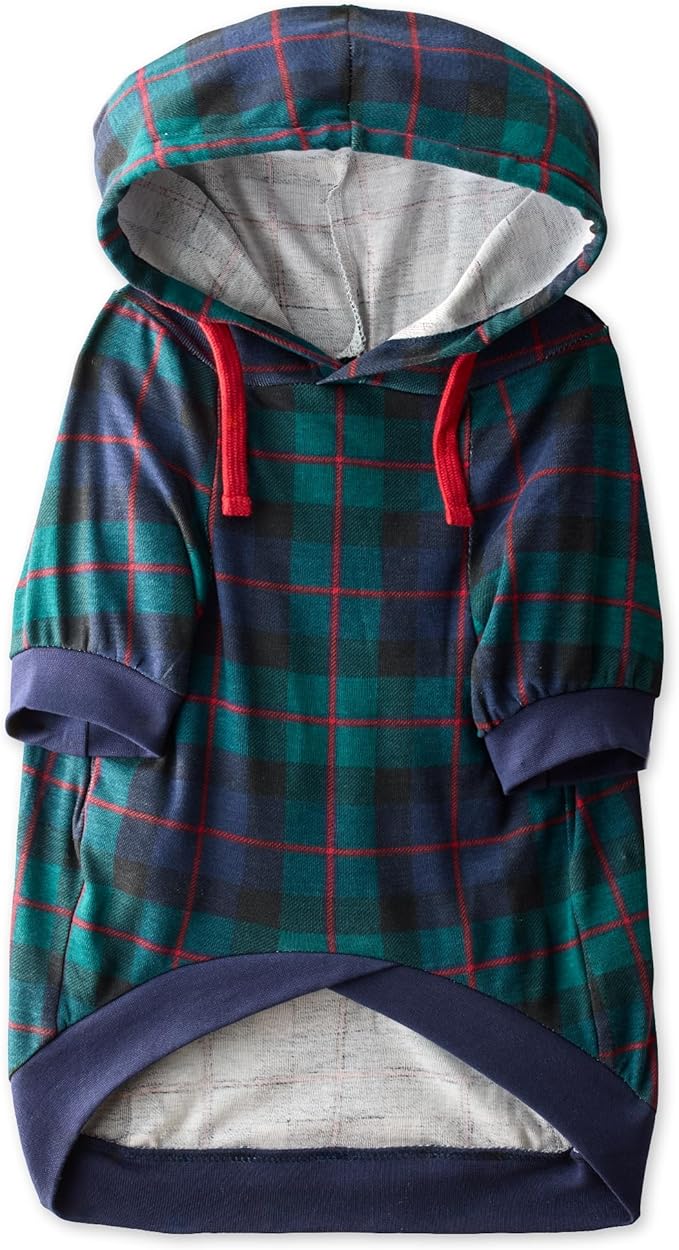 Rocky – The Orginal Lightweight Hooded TEE 100% Organic Cotton Dog Hoodie Pet Coat Sweater for Small, Medium, Large Dogs, Black Watch Plaid, X-Small (5-12 lbs)