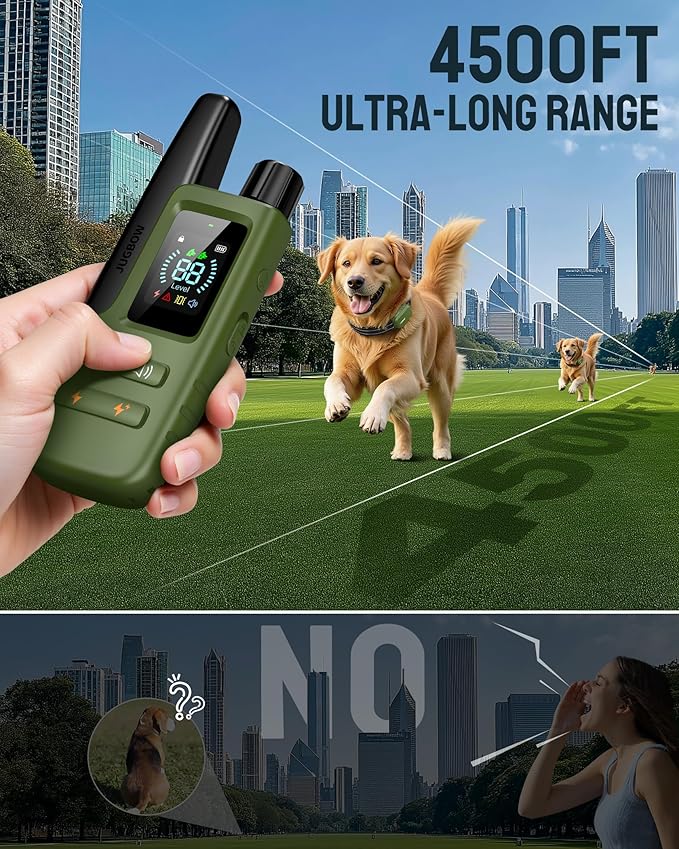 Jugbow Dog Shock Collar - 4500FT Dog Training Collar with Remote, IPX8 Waterproof Electric Dog Collar with 4 Training Modes, Security Lock, Rechargeable eCollar for 10-120lbs Small Medium Large Dogs