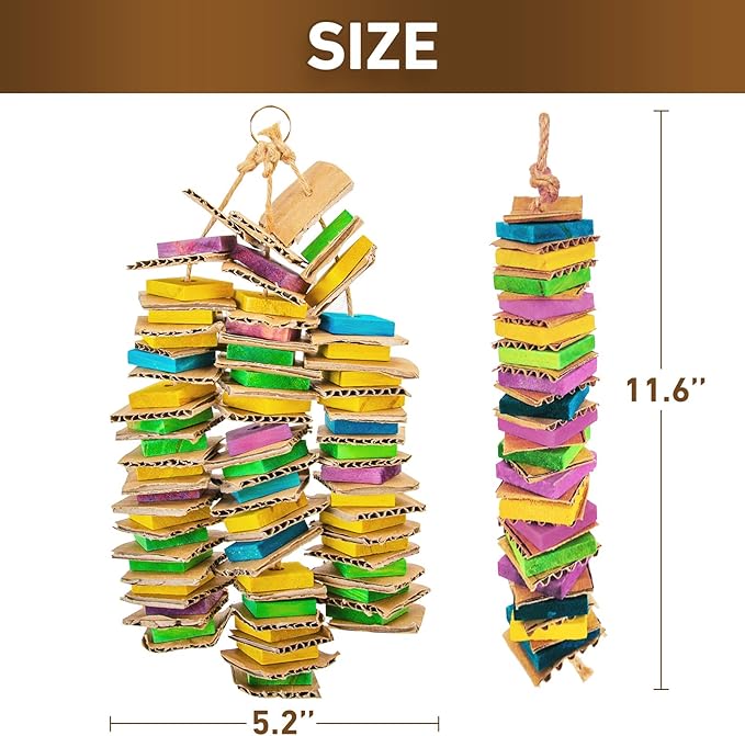 MYFAMIREA Parrot Toys for Medium Birds, Parrot Chewing Cardboard Toys Natural Wooden Macaws Cage Chewing Gifts for African Greys, Cockatoos, Macaws, Small and Medium Birds
