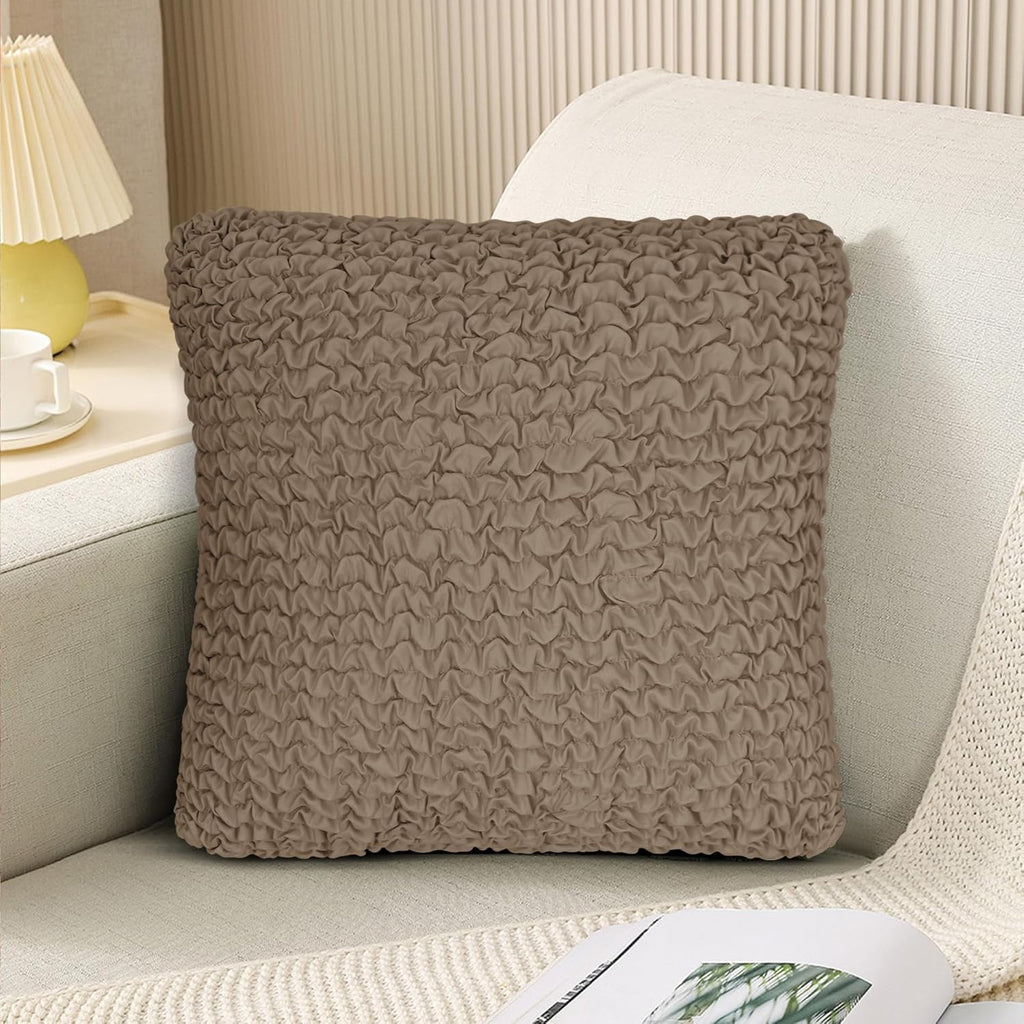 Throw Pillow Covers 18x18 Inch Solid Stretch Fabric Flexible Size Decorative Pillow Covers 20x20 Inch with Hidden Zipper Farmhouse Square Cushion Case for Couch Sofa Bed (Pack of 1, Tan)