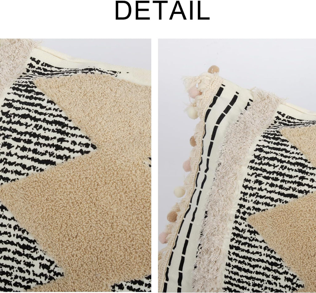 1Pc Boho Textured Lumbar Pillow Cover 12x 20, Diamond Woven Tufted Farmhouse Neutral Decorative Linen Pillow Cushion Case,Geometric Home Decor for Outdoor Couch Bedroom Car Black and White