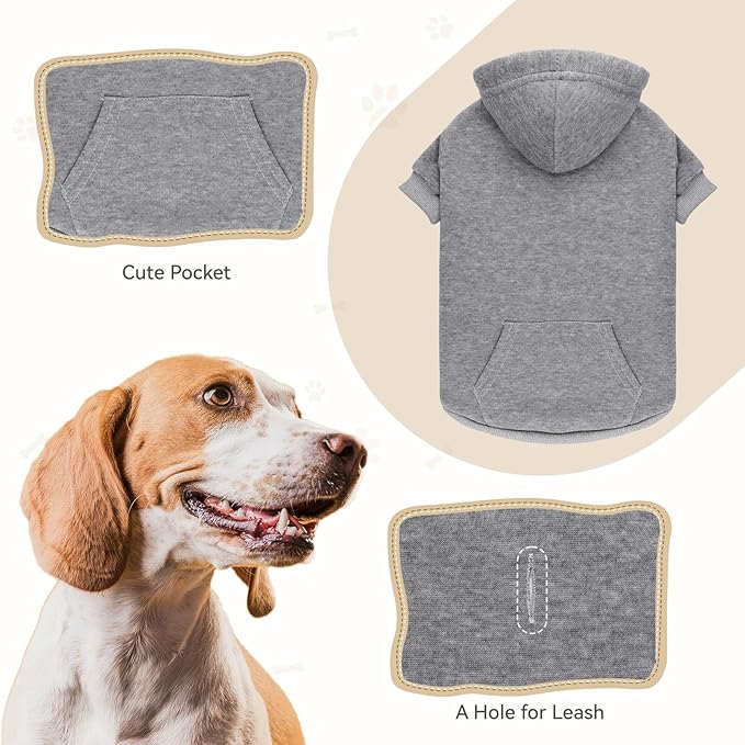 Dog Hoodie Sweater Solid Soft Brushed Fleece Dog Clothes with Pocket(Grey-XXL)
