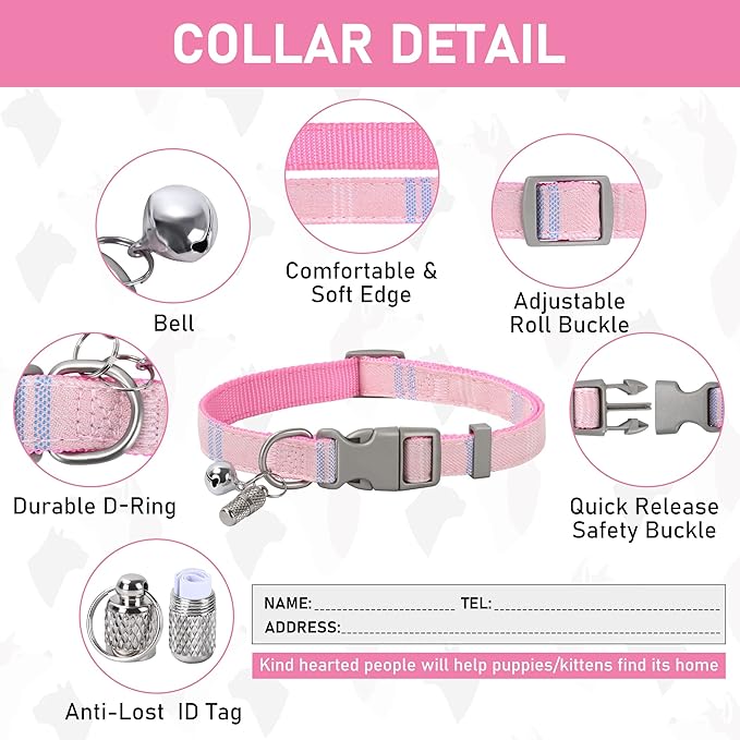 GAMUDA Small Dog Harness Collar and Leash Set, Step in No Chock No Pull Soft Mesh Adjustable Dog Vest Harnesses Plaid Reflective for Dogs Puppy Cats Kitten Rabbit (Pink, XS)