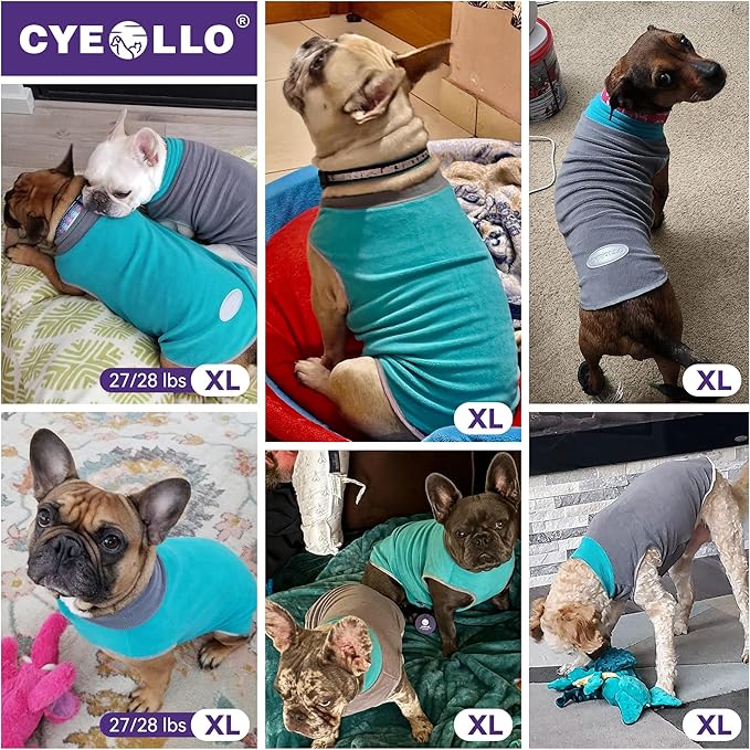 cyeollo 2 Pack Fleece Dog Sweater Stretchy Reflective Stripe Sweatshirt Pet Clothes Lightweight Dog Sweaters for Small Dogs Boy, Teal & Grey XL