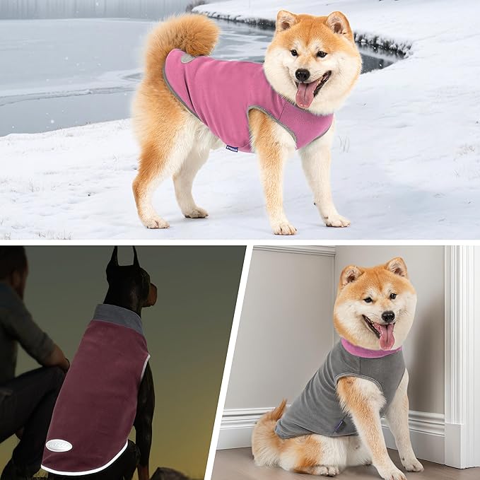 cyeollo 2 Pack Dog Sweater Fleece Vest Pullover Dog Sweatshirt Reflective Lightweight Pet Clothes for Large Dogs Girl Pet Apparel Size XXXL Pink & Grey