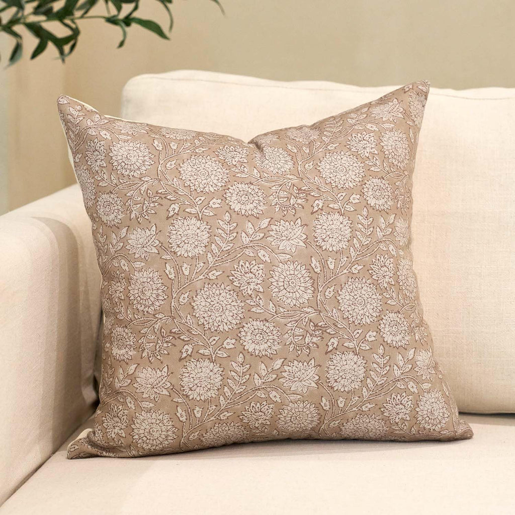 Amor Virisso Floral Pillow Covers 18x18 Throw Pillow Covers Vintage Block Print Pillow Cover Neutral Couch Pillows for Living Room Farmhouse Decorative Accent Sofa Pillows, Light Camel