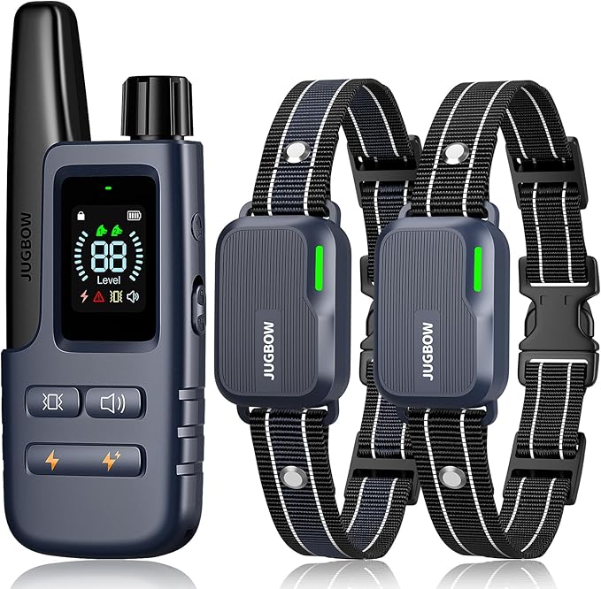 Jugbow Dog Shock Collar 2 Dogs (10-120Lbs) - 4200FT Dog Training Collar with Remote IPX7 Waterproof Electric Collar with 4 Training Modes, Rechargeable e-Collar for Lager Medium Small Dog Dark Blue