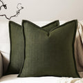 26x26 Linen Euro Sham Pillow Covers Olive Green Pack of 2 Farmhouse Boho Neutral Accents Striped Textured Square Decorative Throw Pillow Cases for Living Room Couch Bed Home Decor