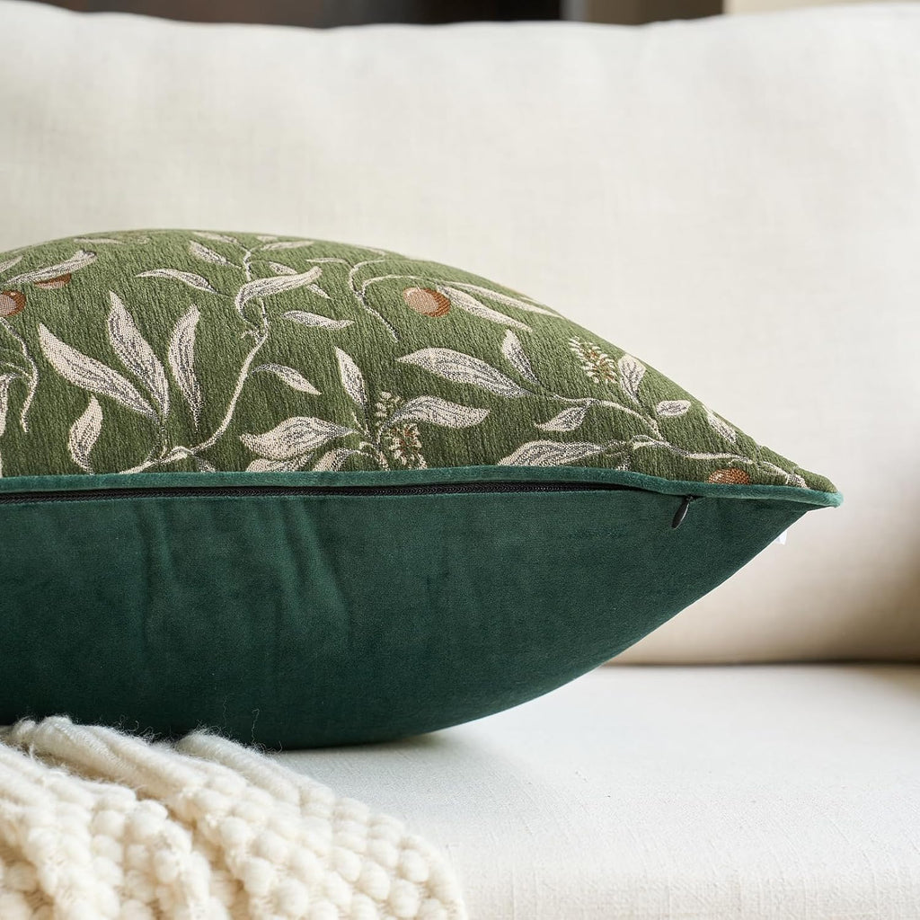 Alerfa Green Floral Throw Pillow Cover 12 x 20 Inch Rectange Luxury Decorative Lumbar Pillow Cover for Couch Living Room Bedroom