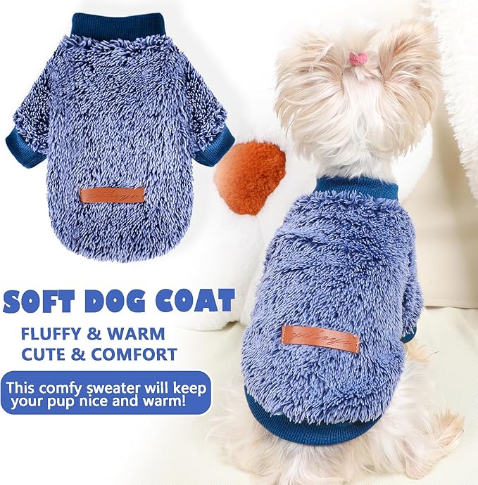 Dog Sweaters for Small Dogs Girl Male Dog, Sweater, Soft Fleece Pet Winter Clothes Boy Girl, Fuzzy Sweatshirts Flannel Jacket Puppy Coat(S, Navy Blue)