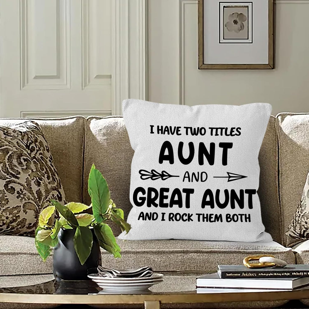 Great Aunt Gifts Throw Pillow Covers 18x18,Christmas Great Aunt Auntie Pregnancy Announcement Decorative Decorations Pillow Covers for Home Bedroom, Gift for Aunt Auntie