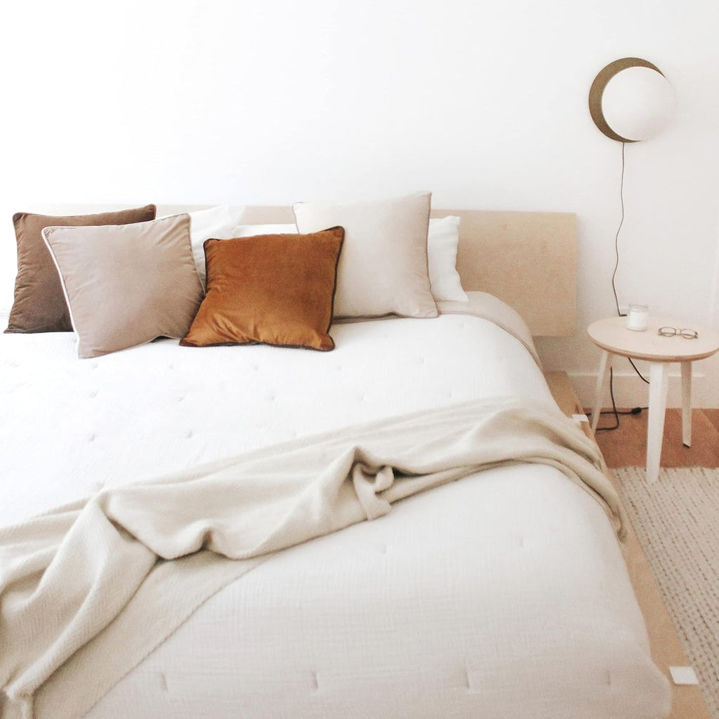 MONDAY MOOSE Decorative Throw Pillow Covers Cushion Cases, Set of 4 Soft Velvet Modern Double-Sided Designs, Mix and Match for Home Decor, Pillow Inserts Not Included (14x14 inch, Brown/Beige)