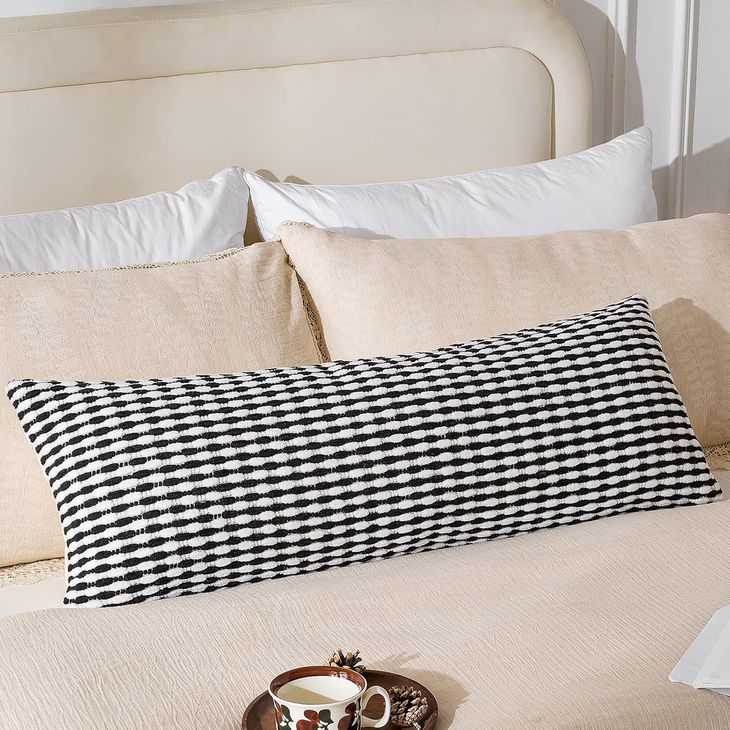 AmHoo Boho Chenille Pillow Cover Decorative Tufted Pillowcase for Couch Bed Sofa Bedroom Living Room Modern 14 x 36-Inch Black