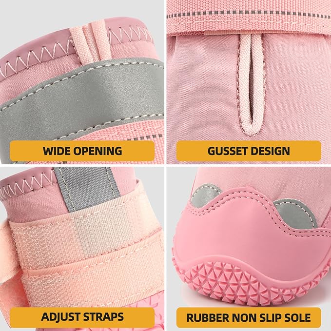 Dog Shoes for Large Dogs, Medium Dog Boots & Paw Protectors for Hardwood Floors, Outdoor Dog Booties for Hot Pavement Winter Snow Hiking, Waterproof Dog Shoes with Reflective Strips Size 3