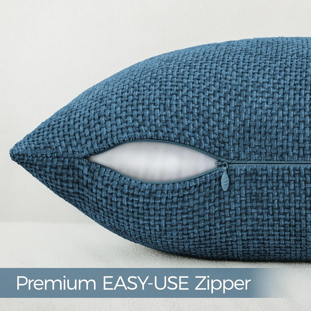 a moment Ocean Blue Chenille Throw Pillow Covers 20x20 Inch Pack of 2 Modern Decorative Throw Pillow Covers Farmhouse Cross Covers Home Decor for Sofa Bedroom Living Room