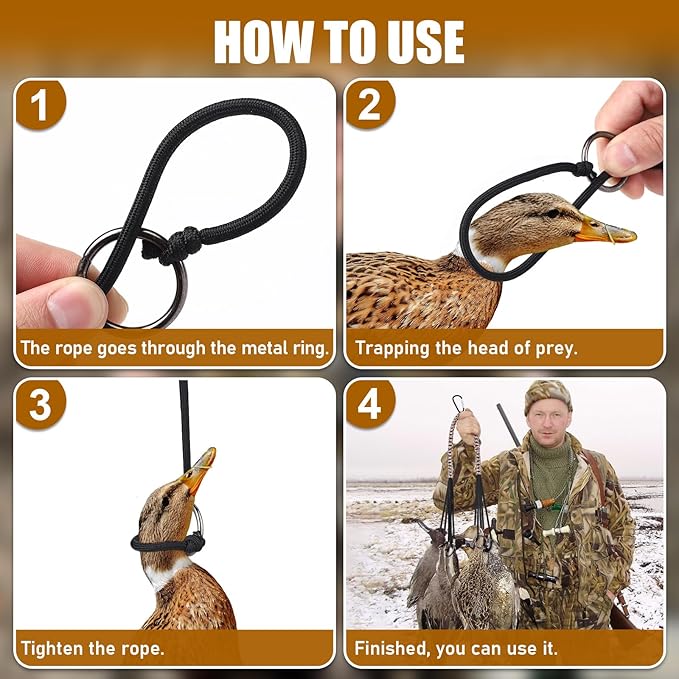 TOBWOLF Duck & Bird Tote with 12 Drops Slip Ring, Metal Loop Goose & Duck Hanger, Waterfowl Tote, Dove Bird Carrier, Paracord