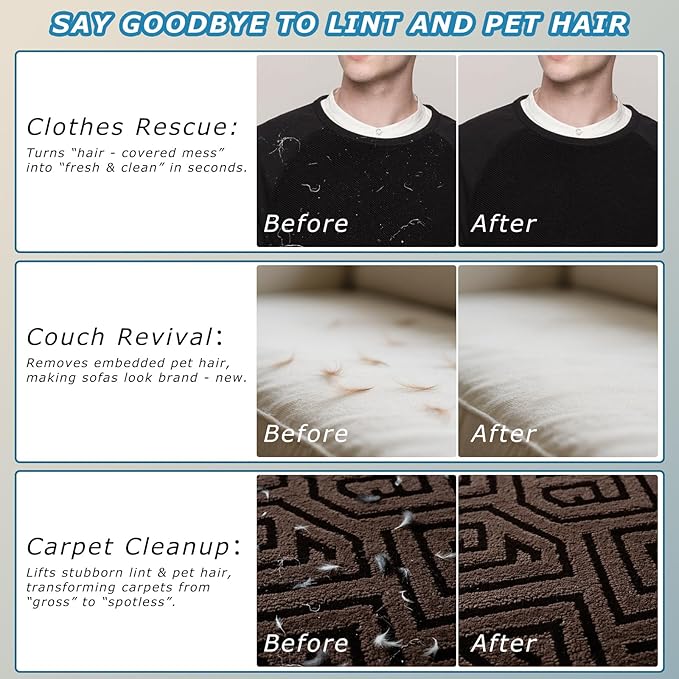 2Pcs Magic Brush Pet Hair Remover, Five-Finger Electrostatic Cat & Dog Hair Removal Gloves for Furniture, Couch, Carpet, Bedding, Reusable Cleaning and Grooming Mitts