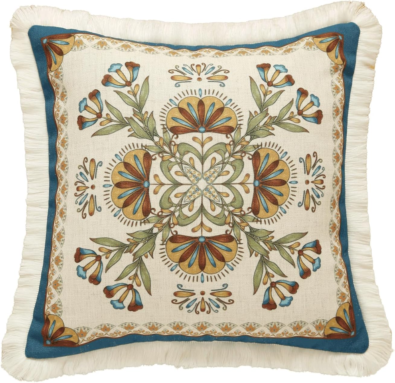 patdrea Designer Square Throw Pillow Covers,French Vintage Blue Farmhouse Linen Floral Pattern Pillow Cover,Decorative Pillowcases Cushion for Bed Living Room Outdoor Car,18"x18"