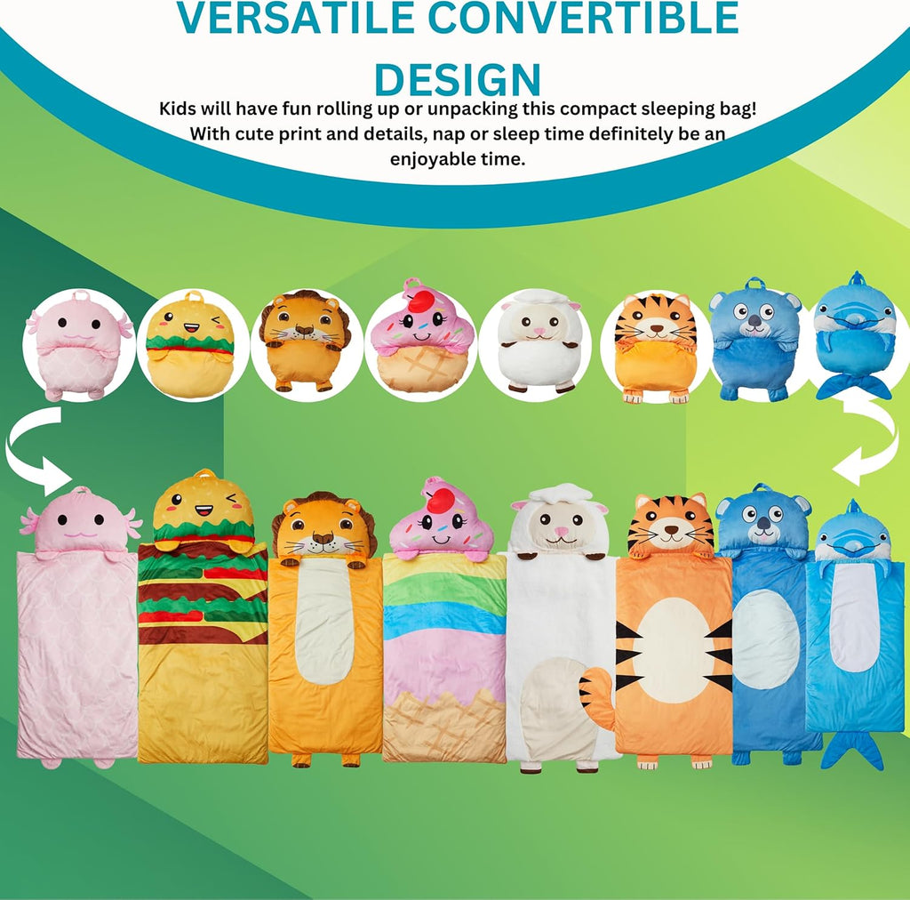 Kid's Nap Buddies Character Preschool Nap Mat, Toddler Sleeping Bag with Pillow for Daycare, Ages 3+