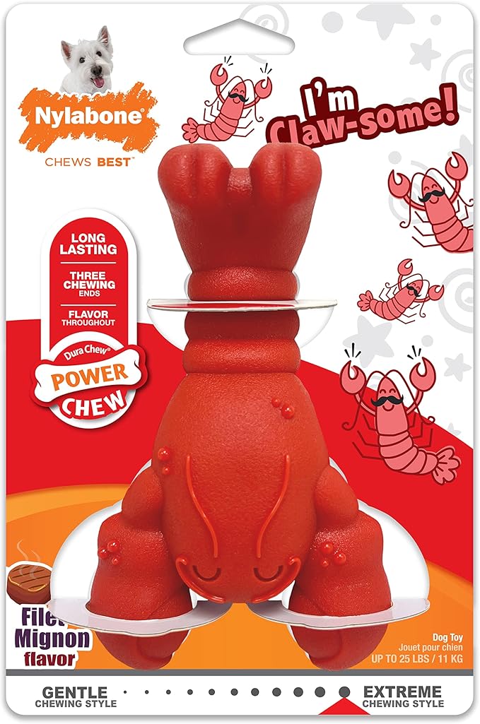 Nylabone Lobster Power Chew Toy for Dogs, Dog Toys for Aggressive Chewers, Filet Mignon Flavor, Small Dogs - Up to 25 Ibs, 1 Count
