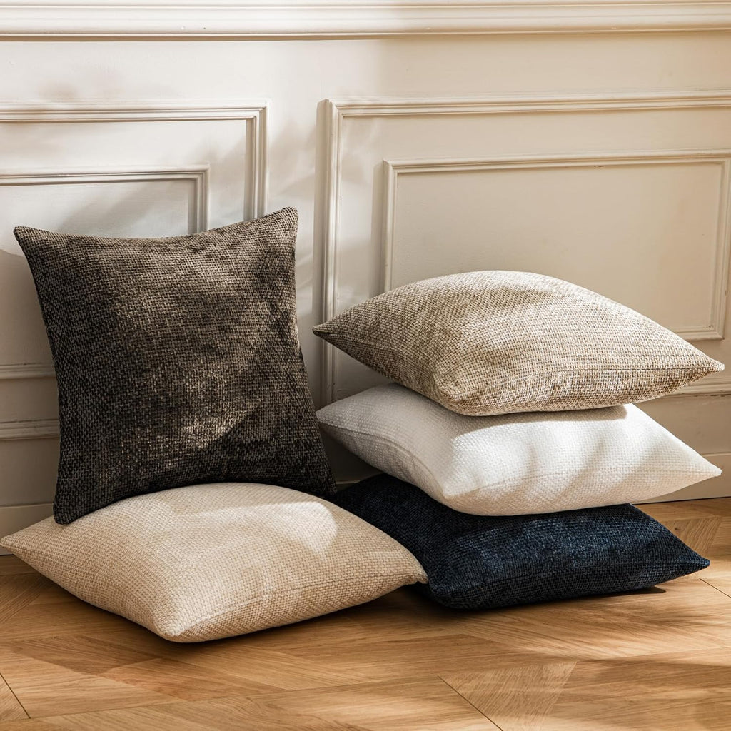 a moment Dark Brown Chenille Throw Pillow Covers 16x16 Inch Pack of 2 Modern Decorative Throw Pillow Covers Farmhouse Cross Covers Home Decor for Sofa Bedroom Living Room