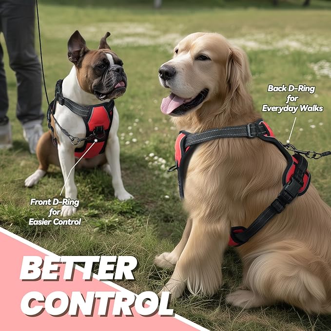 VIVAGLORY Dog Harness Easefit No Pull Dog Harness with Front Clip & Handle for Lifting Training, Adjustable Padded No-Pull Anti Pull Easy On for Puppy & Pet, S, Red