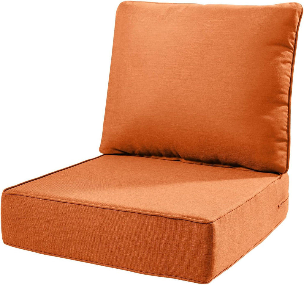 6" Thick Outdoor Cushions 22x24x6, 1-Set Deep Seat Patio Cushions with Removable Cover, Waterproof & Fade Resistant Replacement for Wicker Chair, Loveseat, Sofa - Orange