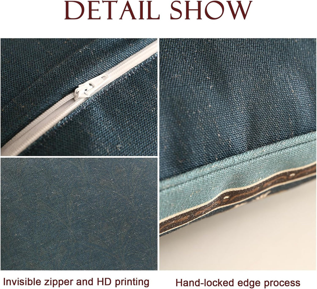 Green Throw Pillow Covers Set of 2,French Farmhouse with White Birds and Flowers Pattern Linen Pillowcases,Decorative Round Pillows Cushion Covers for Couch Sofa Bed Chair,Diameter 16"