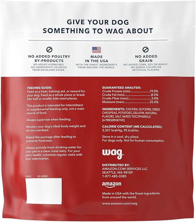 Amazon Brand - Wag Soft & Tender American Jerky Dog Treats – Chicken Recipe (6 oz)
