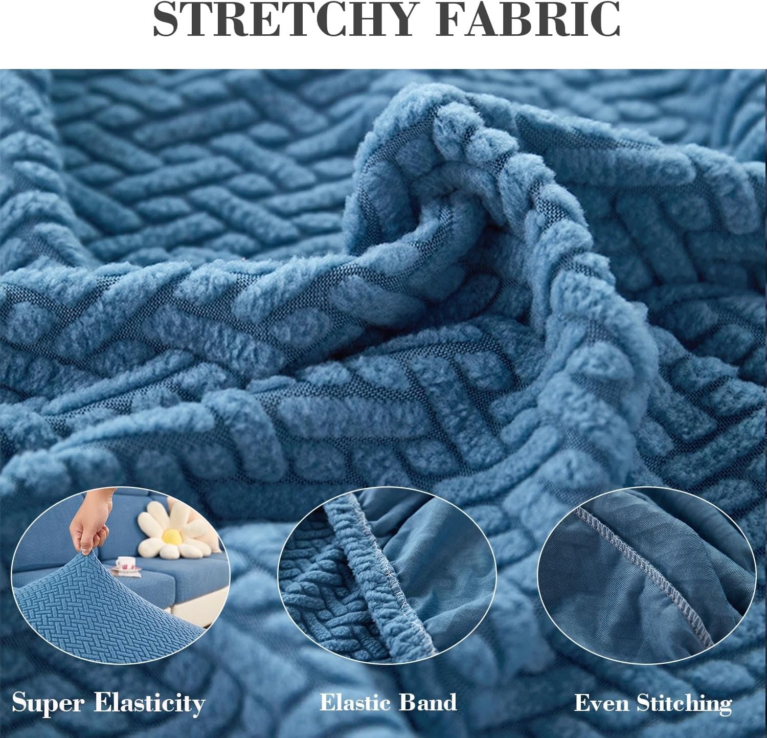 2Pcs Couch Arm Covers, Armrest Cover for Sofa, Sofa Arms Covers Washable Arms with Twist Pins Soft,Skin-Friendly for Pets (Texture Blue, Armrest Cover)