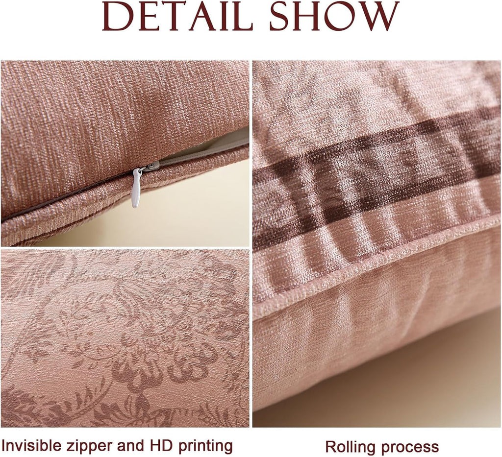 Pink Farmhouse Throw Pillow Covers,Birds and Flowers Pattern Cozy Velvet Pillowcases,Decoration Square Pillows Cushion Covers for Couch Sofa Bed Car Chair,18"x18"