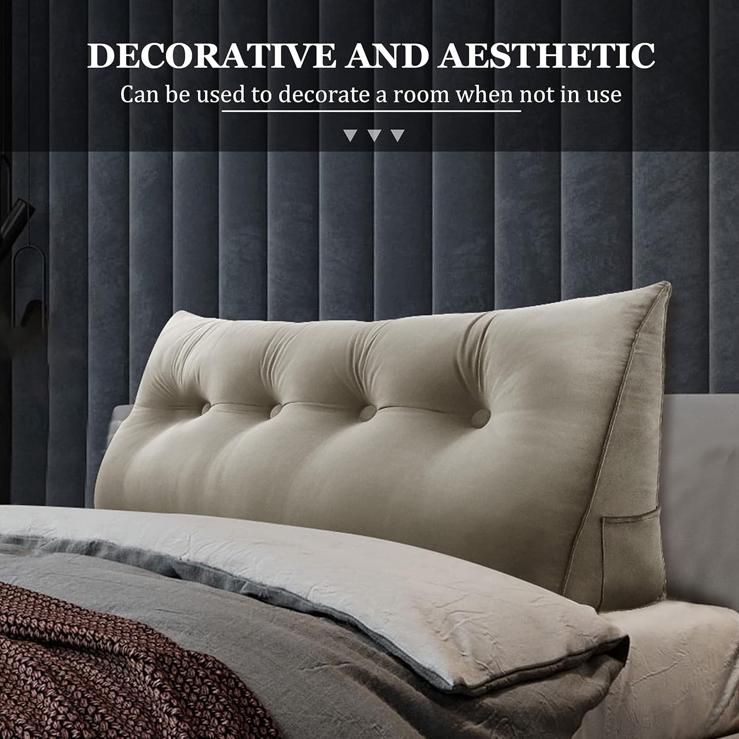 Wedge Headboard Pillow Dorm Room Reading Pillow Back Support for Sitting Up in Bed Bolster Lumbar Cushion Body Positioning Bedrest Velvet 54in Light Tan Full