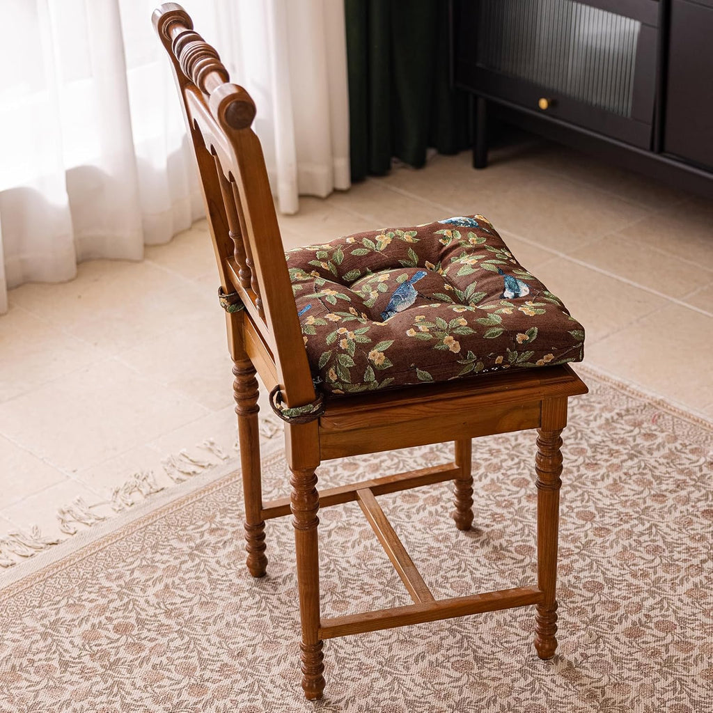 vctops Farmhouse Bird Print Chair Cushions with Ties U-Shaped Soft Comfortable Chair Pads Non Slip Seat Cushions for Indoor Dining Room and Kitchen Chairs (Coffee,16"x16")