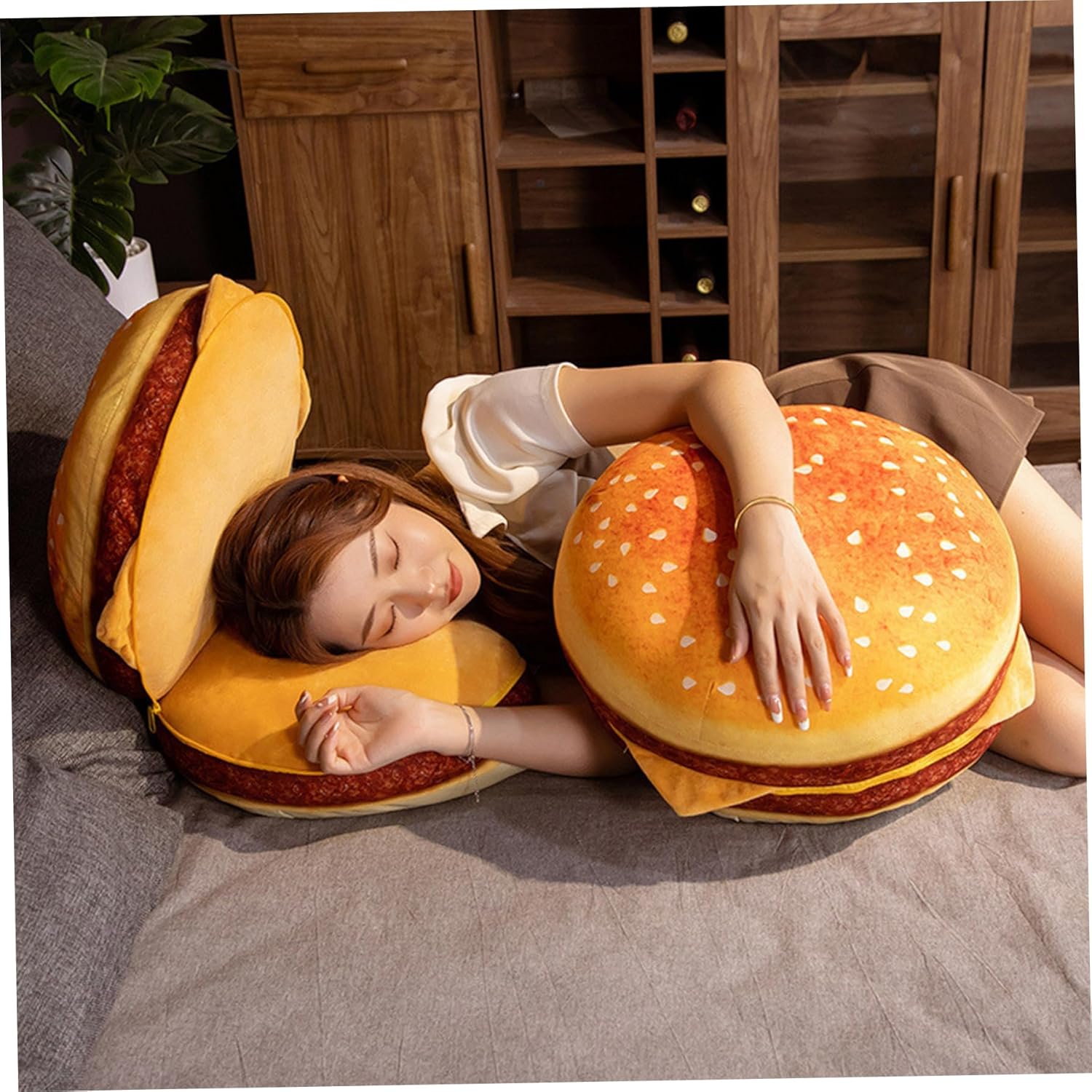 Round Chair Cushions 16x16x12 Inch Cute 3D Simulation Cheeseburger Comfortable Fluffy Soft Floor Cushions for Bedroom School Classroom Couch Sofa Decor Floor Pillows for Sitting