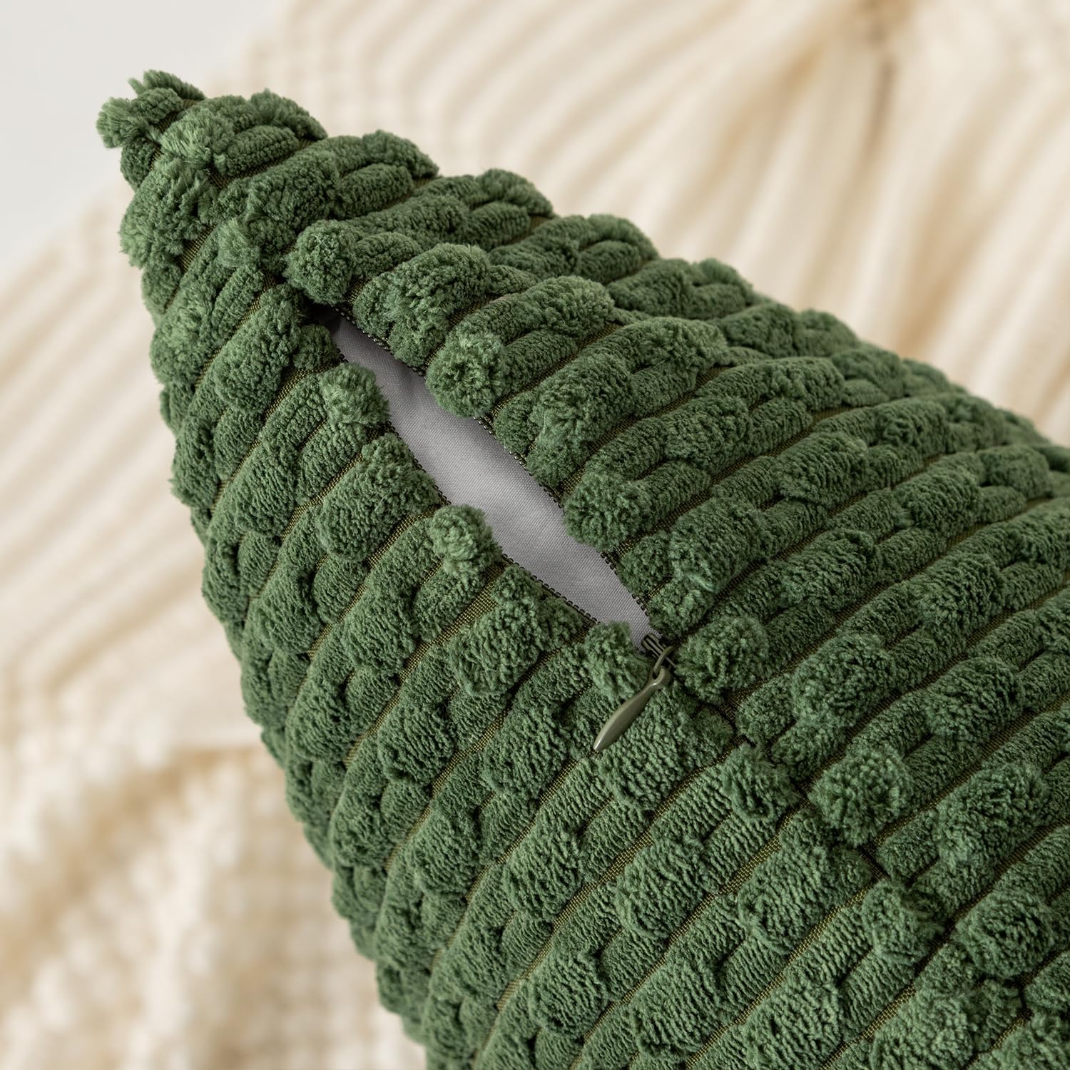 Kevin Textile 12x20 Inch Pillow Cover 1 Pack Boho Decorative Soft Striped Corduroy Lumbar Farmhouse Solid Color Accent Rectangle Cushion Case for Living Room Couch Sofa Bed, Moss Green