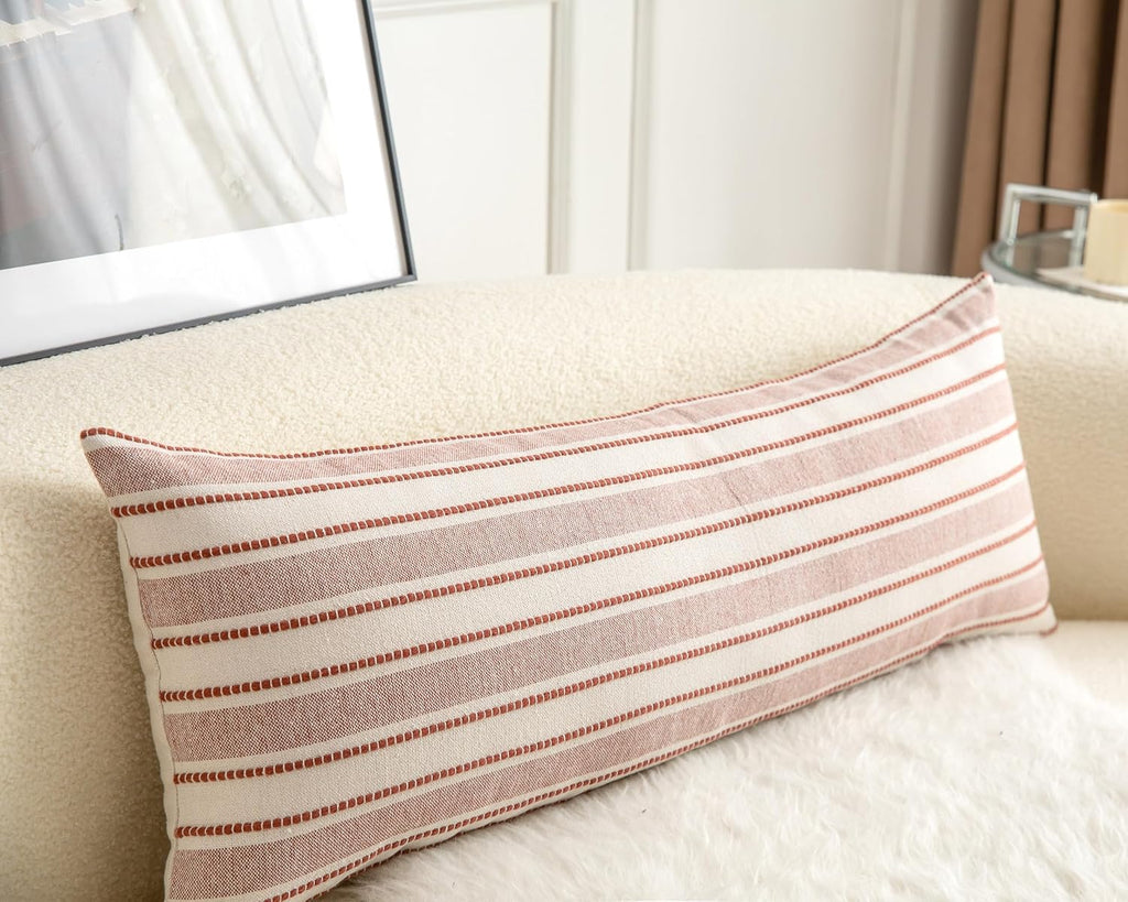 Decorative Boho Lumbar Pillow Covers, Modern Farmhouse Couch Pillowcase, 14 x 36 Long Accent Body Throw Pillow Covers, Sofa Bed Living Room Decor Cushion Case, Rust and Beige, Pack of 1