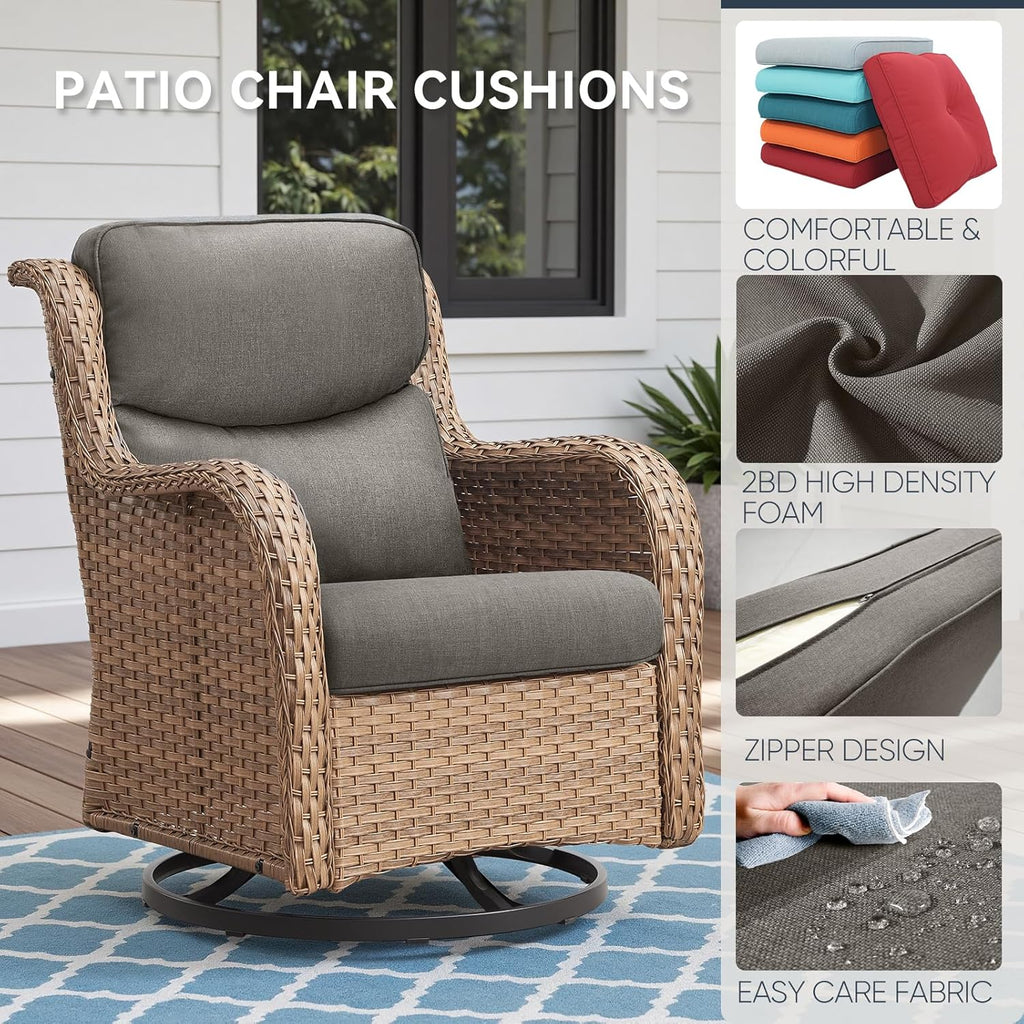 7-Piece Outdoor Patio Cushion Set - Fade & Water Resistant with Removable Olefin Cover, 22x24x4 Inch Memory Foam Cushions for Wicker Sectional Sof - Grey/Crescent