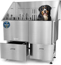 KANIS Professional Dog Washing Station - 304 Stainless Steel Pet Wash Sink & Grooming Bath Tub for Home with Ramp, Shower, Floor Grate, Storage Drawers, and Faucet for Large, Medium & Small Pets