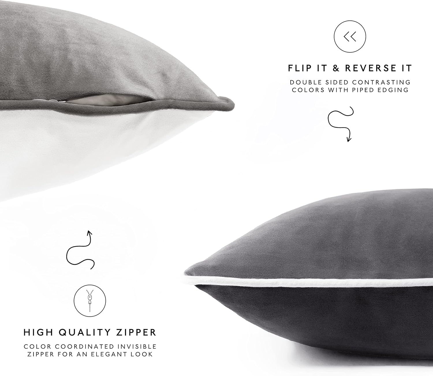 MONDAY MOOSE Decorative Throw Pillow Covers Cushion Cases, Set of 4 Soft Velvet Modern Double-Sided Designs, Mix and Match for Home Decor, Pillow Inserts Not Included (20x20 inch, Black/White)