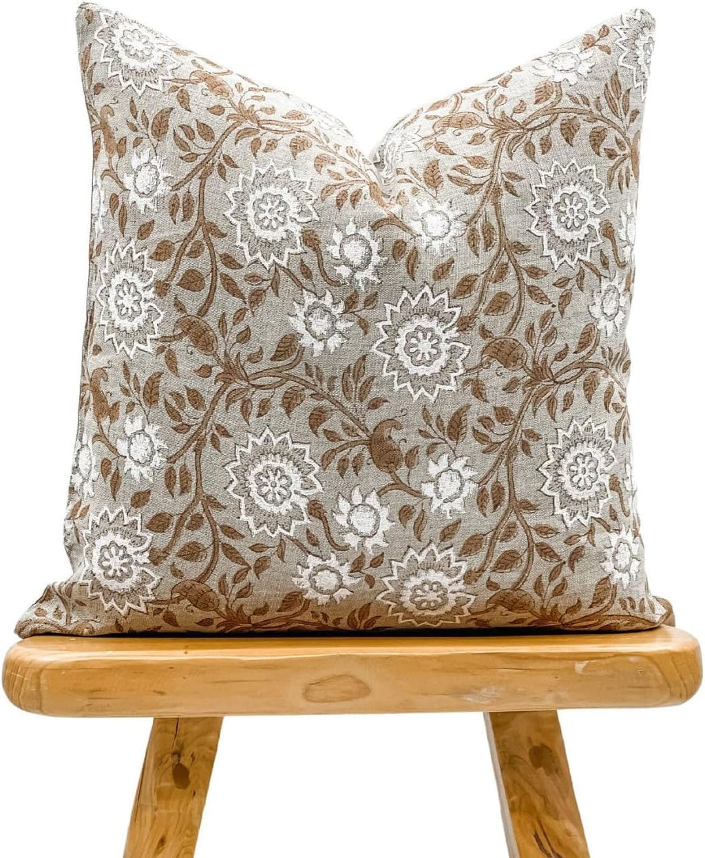 Designer Floral Warm Beige Tan on Off White Linen Pillow Cover, Peachy Pillow Cover, Boho Pillow, Neutral Pillow Cover, Floral Pillow Cover (Warm Beige Tan, 12x48)