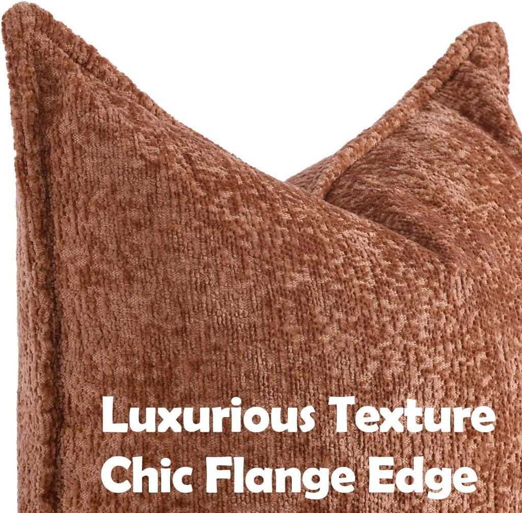 Pack of 2 Burnt Orange Fall Euro Shams Pillow Covers 26x26 Cozy Soft Chenille Decorative Throw Pillow Covers Accent Vintage Square Couch Pillow Covers for Home Decor Bed Sofa Living Room