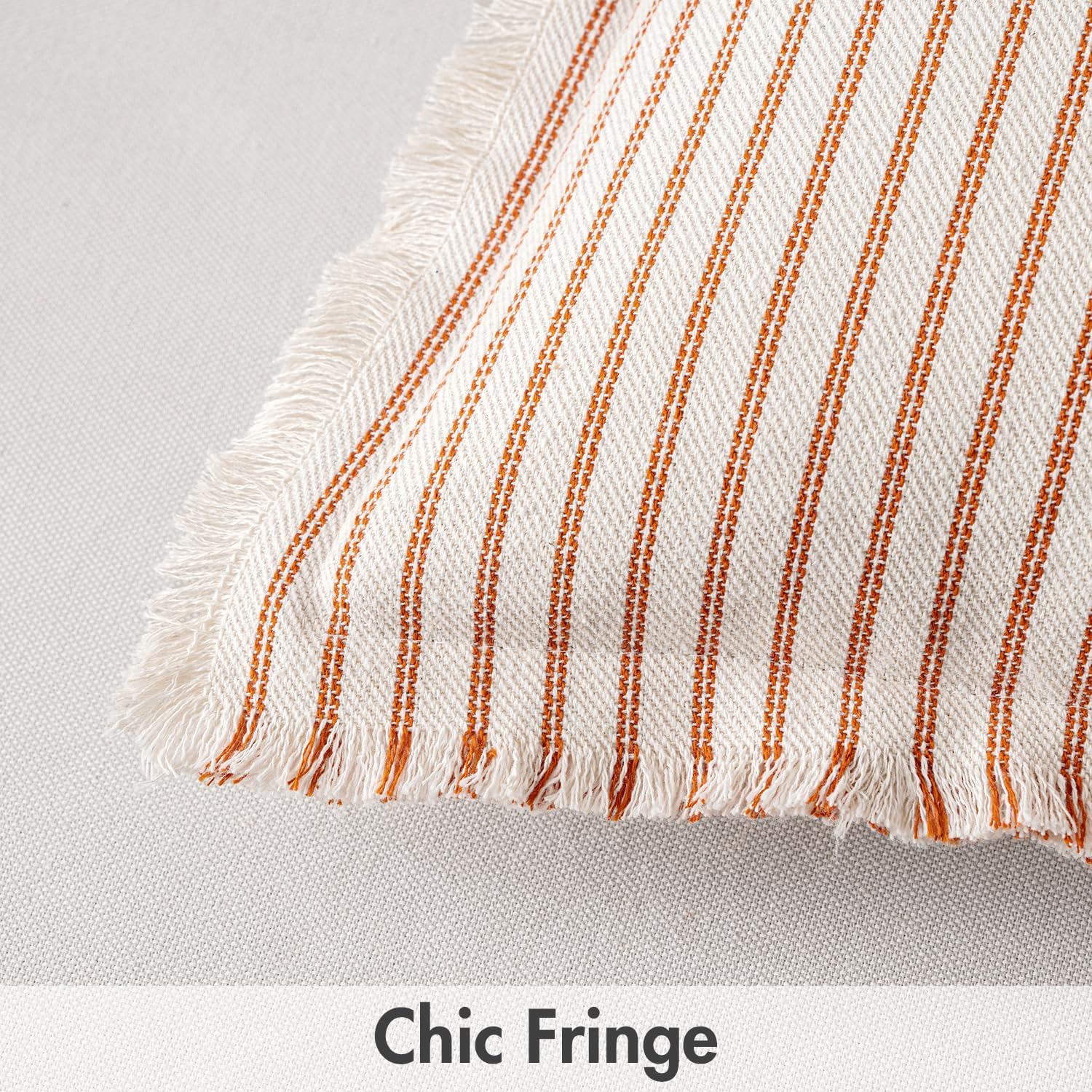 MIULEE Pack of 2 Rust Pillow Covers 18x18 Inch Striped Farmhouse Couch Throw Pillow Covers with Fringe Chic Linen Decorative Cushion Covers for Sofa Living Room Bed Outdoor Home Decor