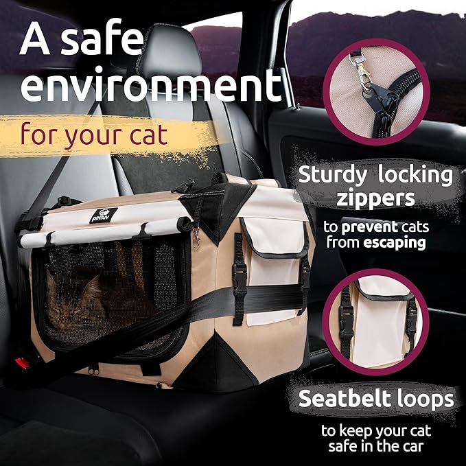 Large Cat Carrier & Dog Carrier for 2 Cats or Medium Dog. Soft Sided Pet Carrier for Travel. Collapsible, Portable with Soft Bed, Top & Side Loading, Locking Zippers, Puppy Crate & Kennel
