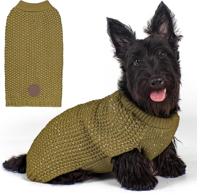 KYEESE Dog Sweater with Leash Hole Warm Pullover with Reflective Yarn for Small and Medium Dogs Male Soft Knit Pullover Boy Dog Coats Cozy Lightweight Thick Sweater,Brown,Medium