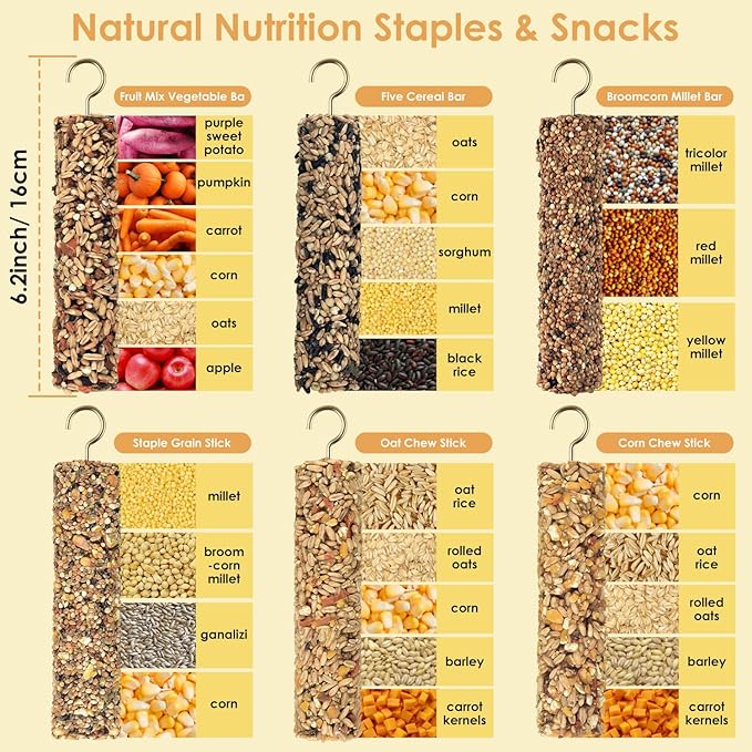 KATUMO Parrot Treats Bird Crunch Sticks Cockatiel Treats Parakeet Snacks Conure Food Sticks for Parakeet Cockatiel Canary Finch Lovebird Conure Lorikeet Parrots