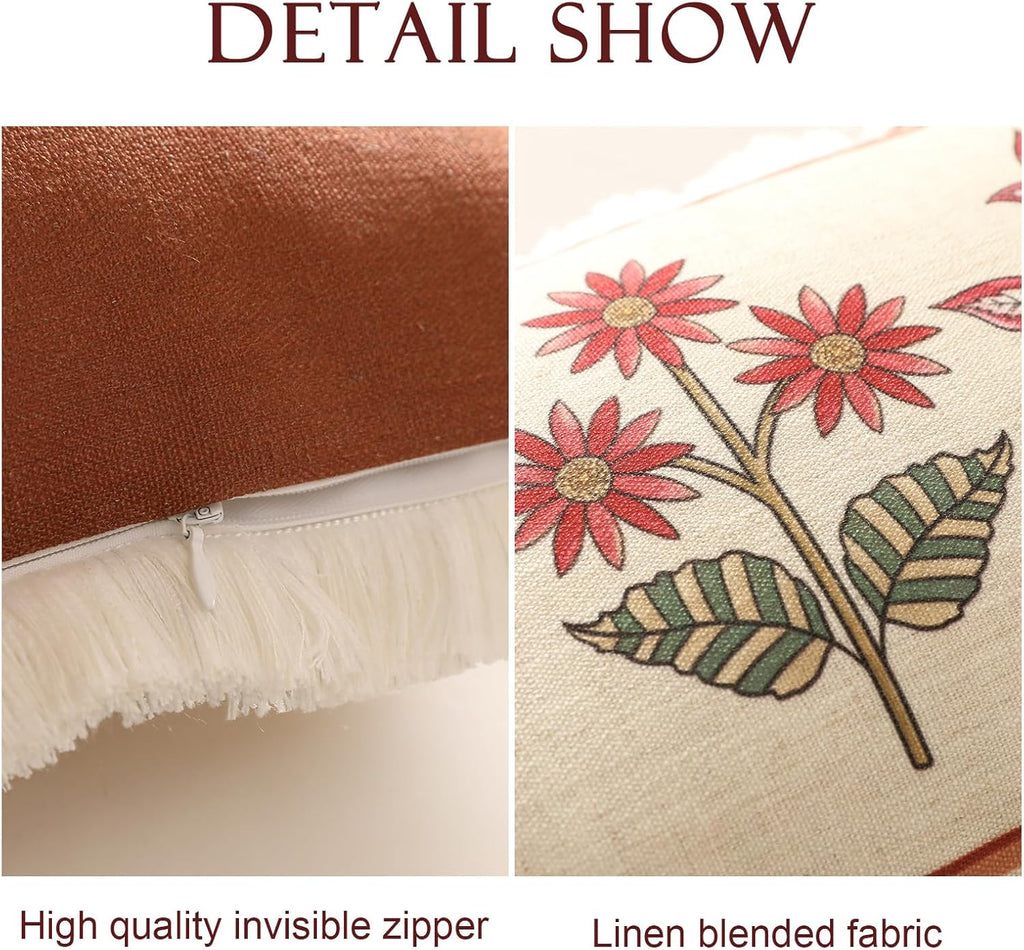 Blue Throw Pillow Covers Set of 2,Cottage Rustic Farmhouse with Wild Flowers Pattern Linen Pillowcases,Decorative Lumbar Pillows Cushion Cover for Couch Sofa Bed Chair Car,12x20 Inches