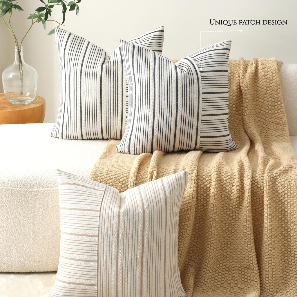 DWR Striped 3D Textured Weave Throw Pillow Covers 20x20 Set of 2, Polyester Cotton Blend in Navy, Modern Farmhouse Decorative Pillow Cases for Couch Sofa Bed Living Room