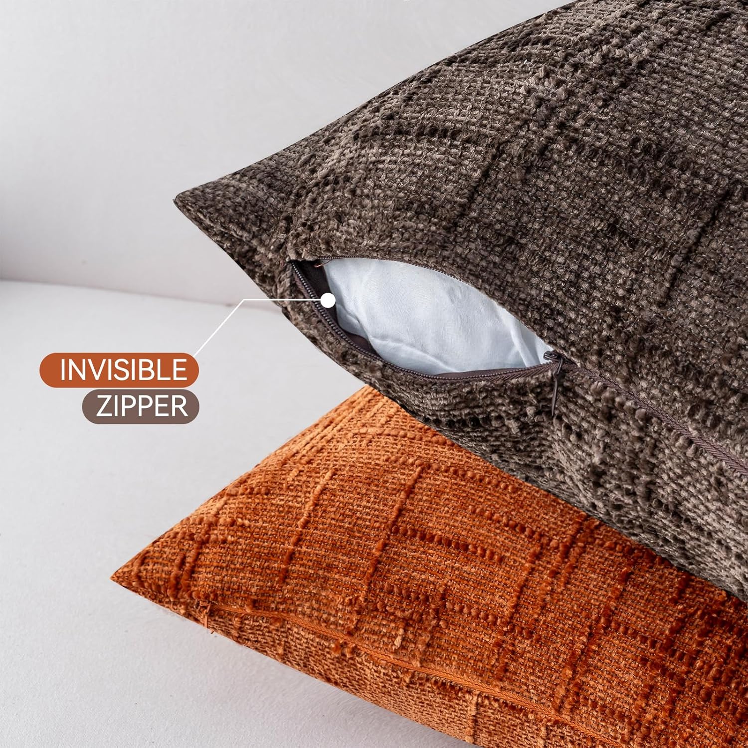 Decorative Throw Pillow Covers 20x20 Inch Set of 4, Soft Solid Farmhouse Chenille Couch Pillows, Spring Pillow Covers for Couch Sofa Bed Living Room Home Decor Pillowcase, Warm Colors