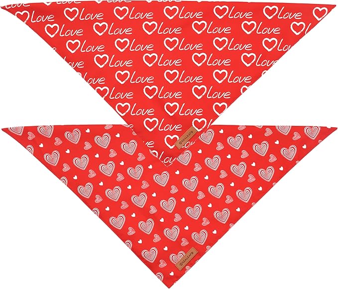 Realeaf Valentines Day Dog Bandanas 2 Pack, Reversible Love Pet Scarf for Boy and Girl, Premium Durable Fabric, Heart Bandana for Small Medium Dogs (Small)