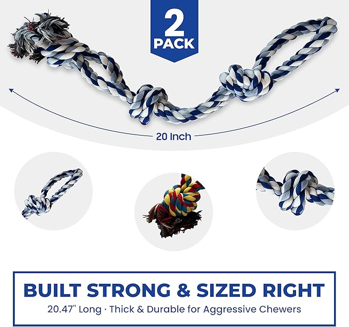 Pup Quartet Dog Rope Toy for Aggressive Chewers 2-Pack Tug of War Dog Toy with Thick Knots Heavy Duty Rop Toys for Dogs – Indestructible Rope Chew Toys for Medium & Large Dogs
